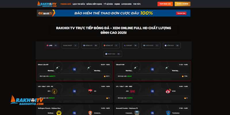 Lịch thi đấu bóng đá trực tuyến - Thông tin từ Rakhoi TV